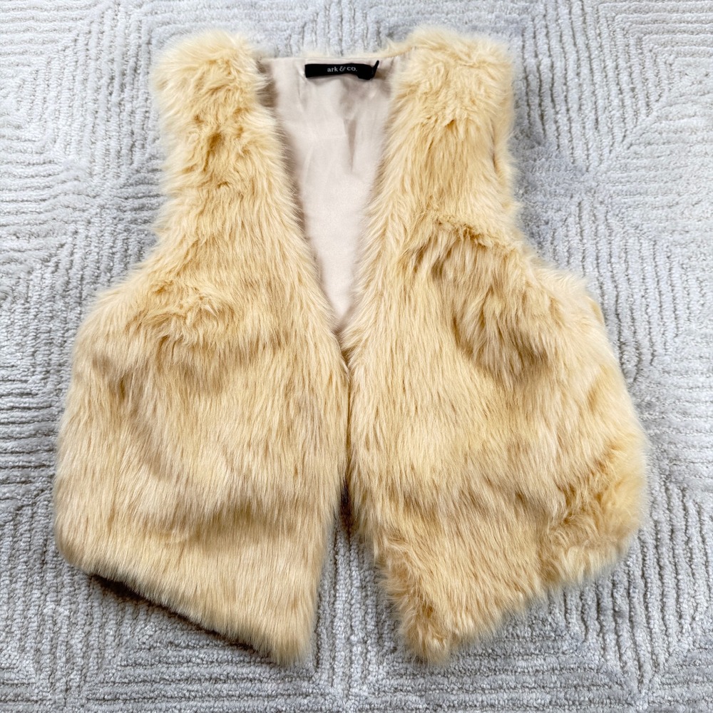 Ark Co Faux Fur Vest Cream S Open Front Sleeveless Layering Boho Mob Wife Chic